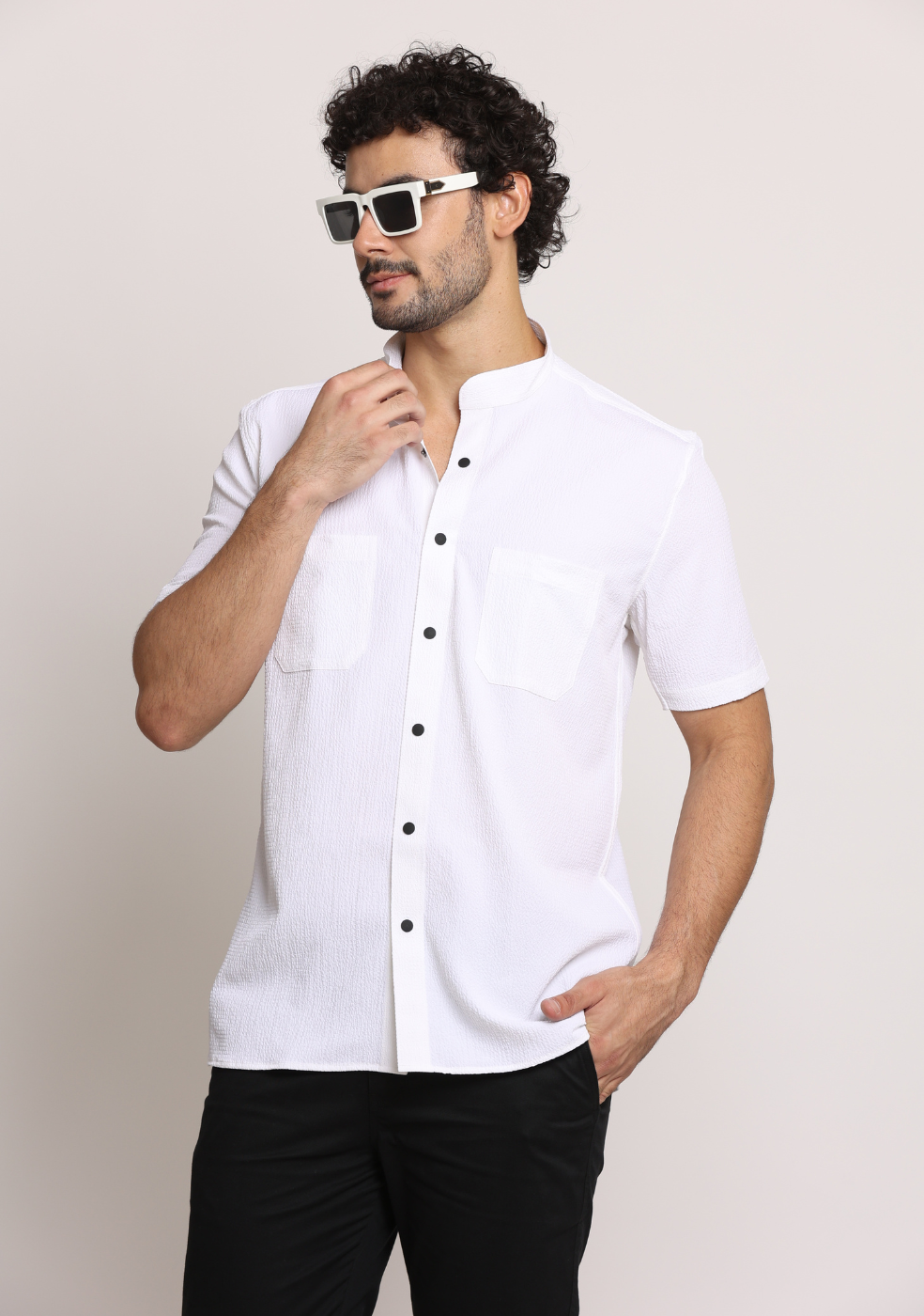 Half Sleeve Chinese Collar Shirt for Men's