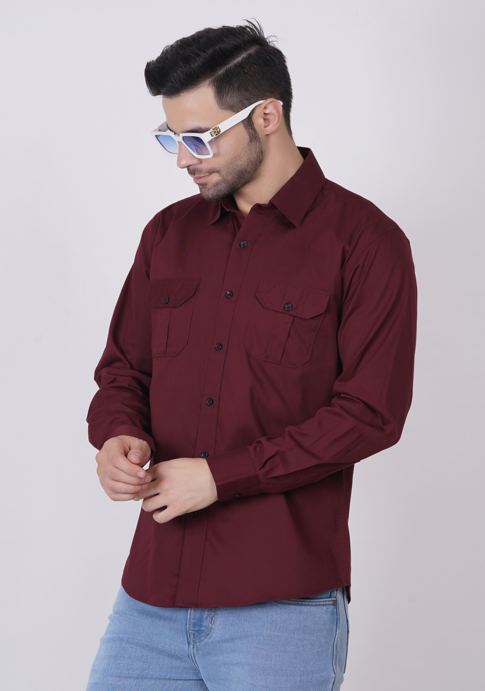 men's double pocket casual shirt