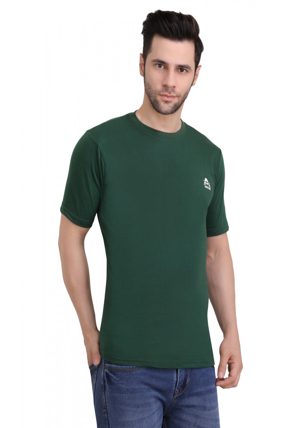 Green Slim Fit Cotton Round Neck T Shirt For Men