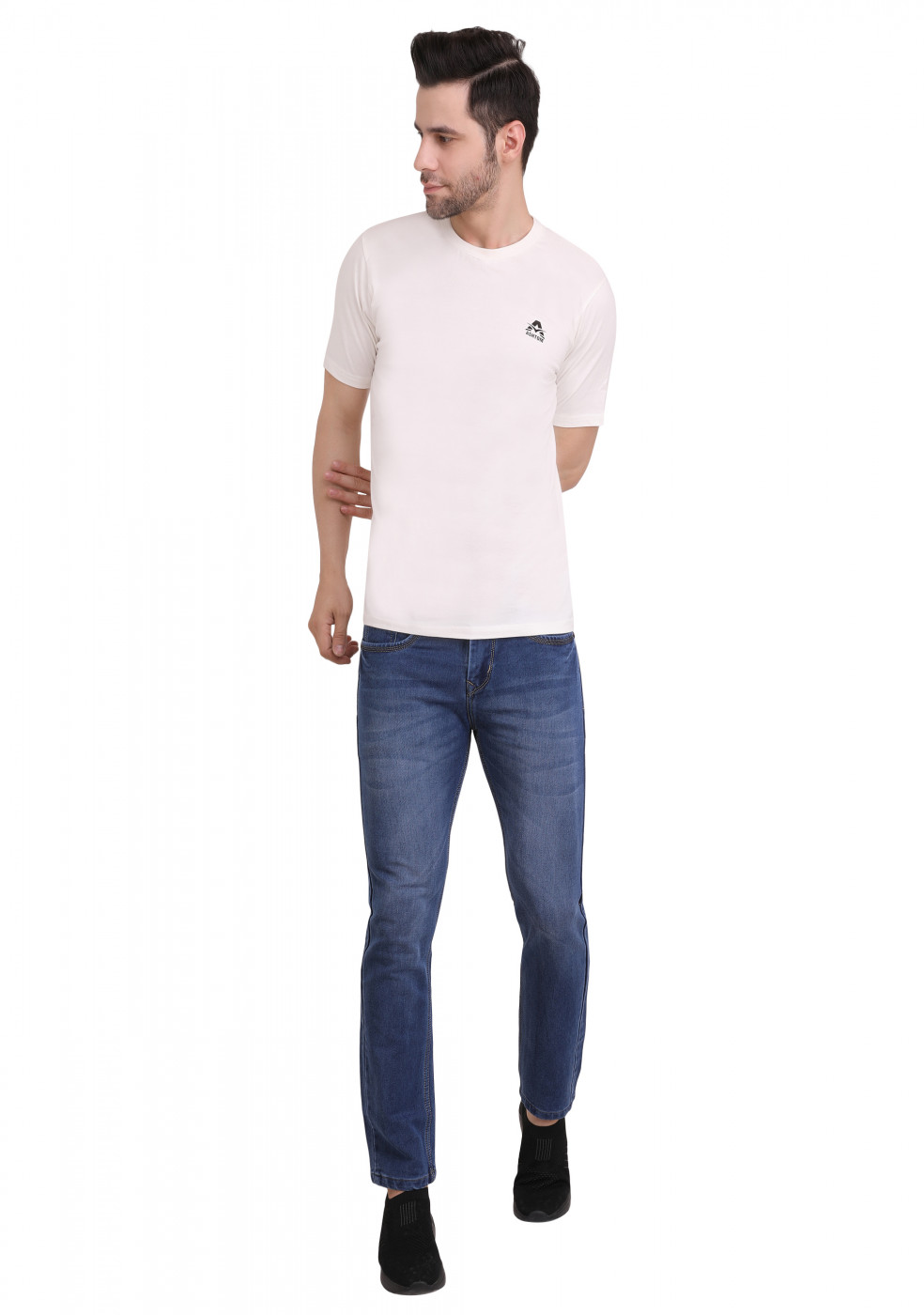 White Slim Fit Cotton Round Neck T Shirt For Men