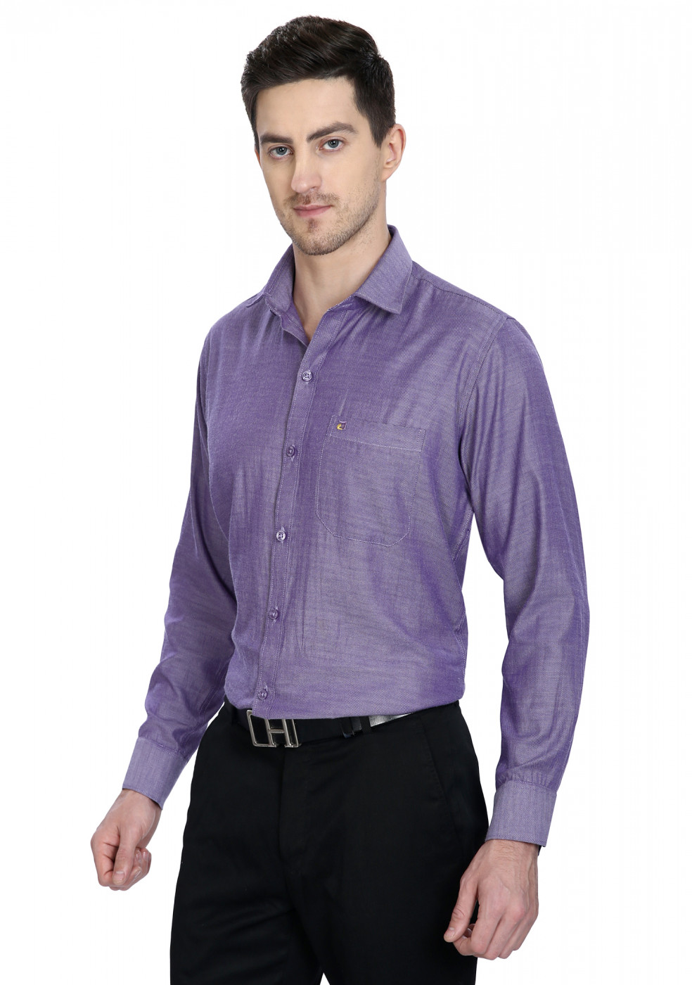 Purple Plain Cotton Shirt For Men