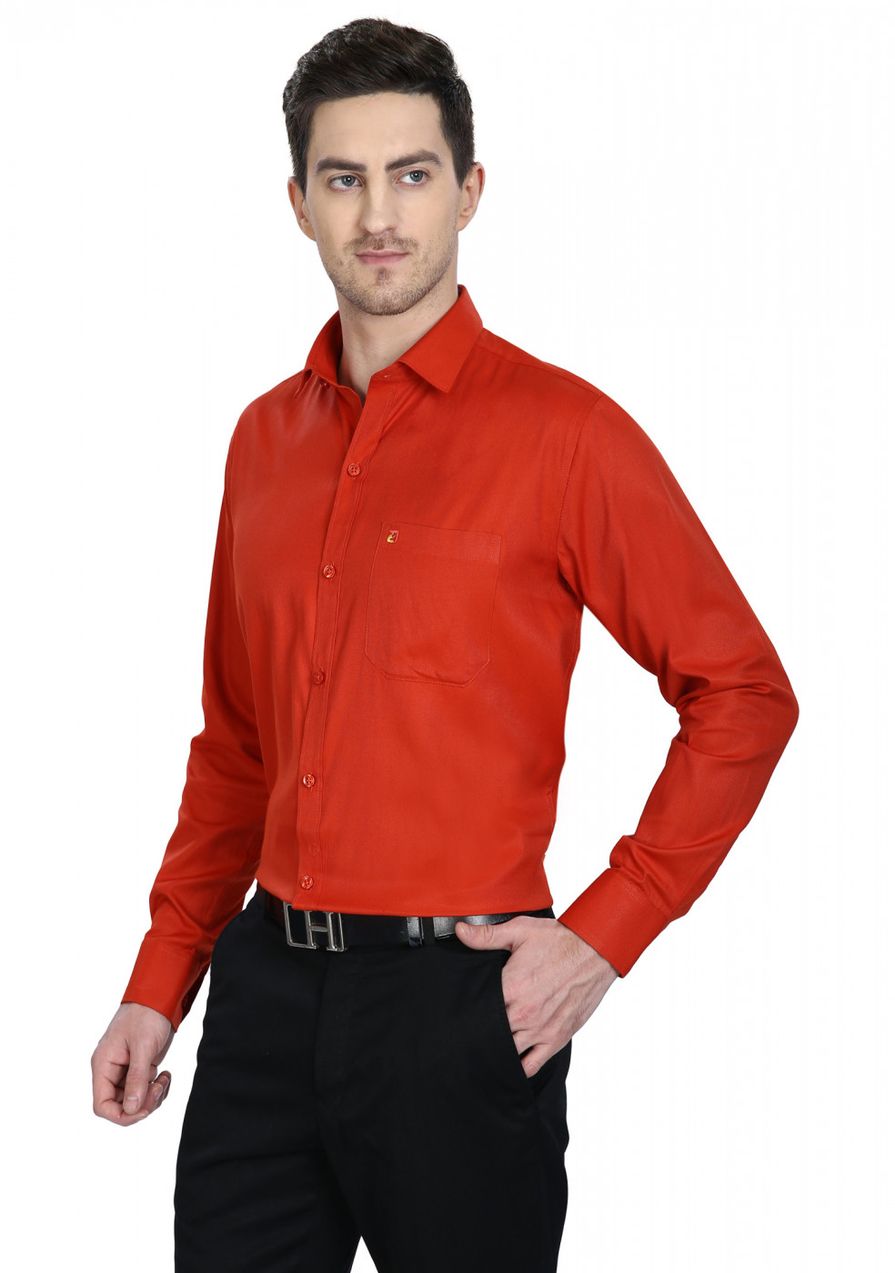 Red Plain Cotton Shirt For Men