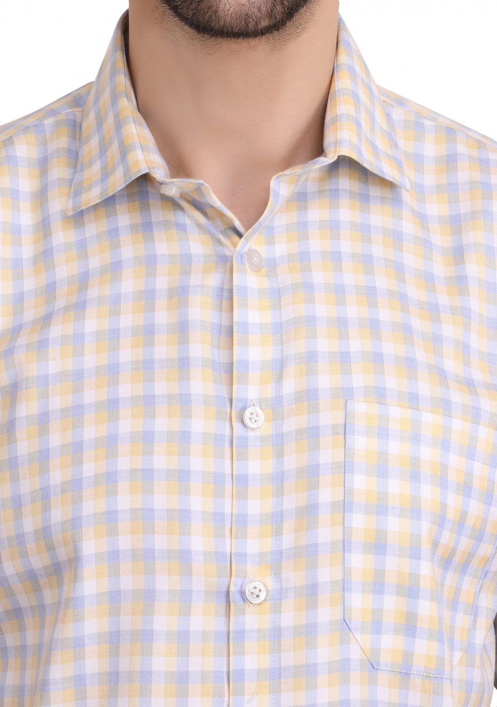 Light Color Formal Cotton Yellow Check Shirt For Men