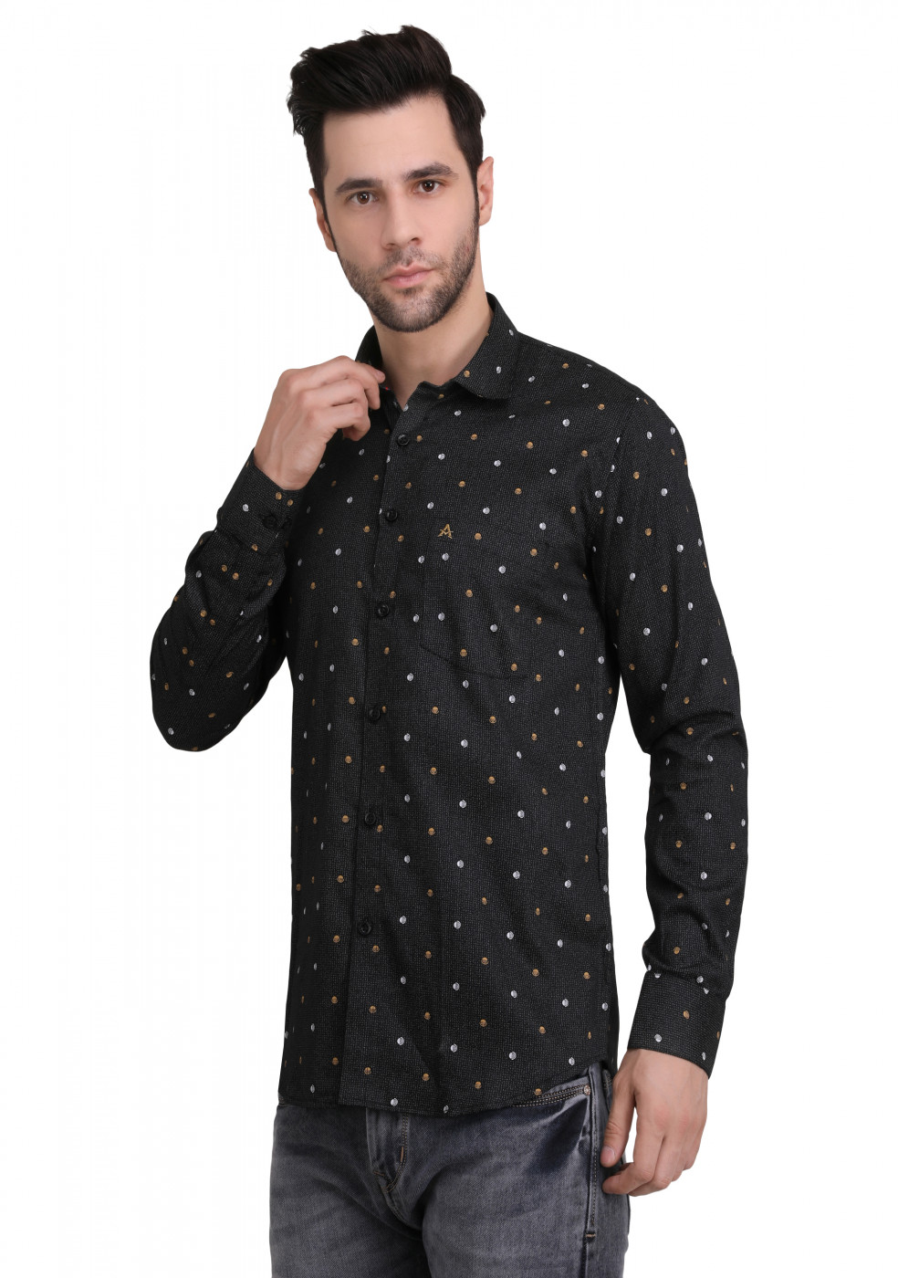 Black Stylish Cotton Satin Print Shirt For Men