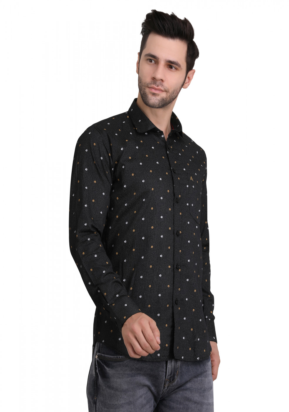 Black Stylish Cotton Satin Print Shirt For Men