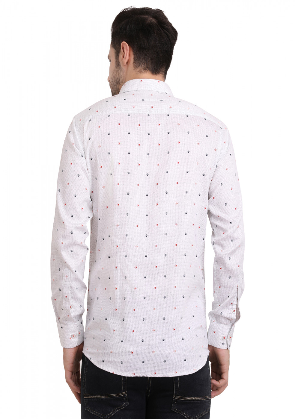White Stylish Cotton Satin Print Shirt For Men