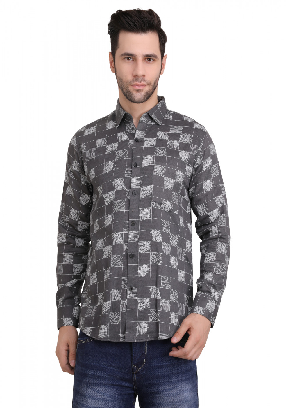 Gray Trendy PC  Cotton Shirt For Men
