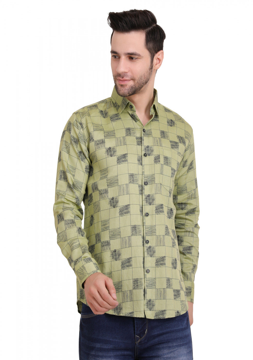 Green Trendy PC Mix Cotton Shirt For Men