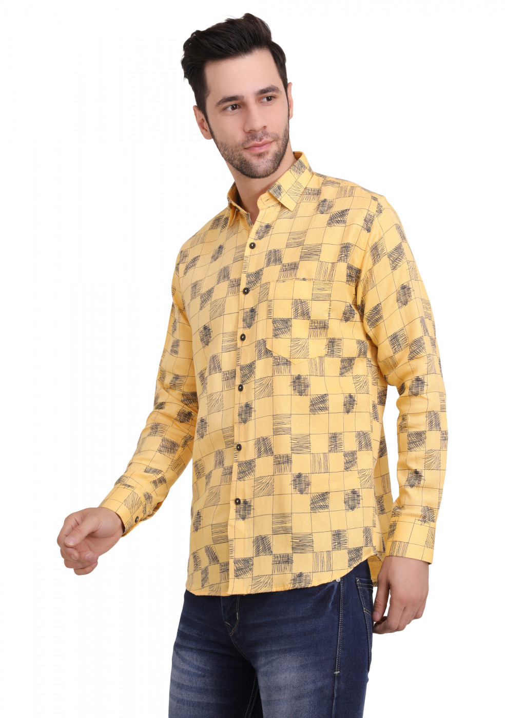 Yellow Trendy PC Cotton Shirt For Men