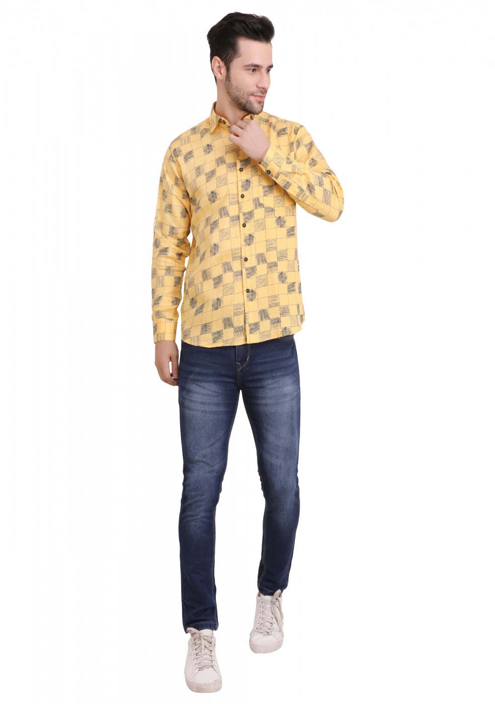 Yellow Trendy PC Cotton Shirt For Men