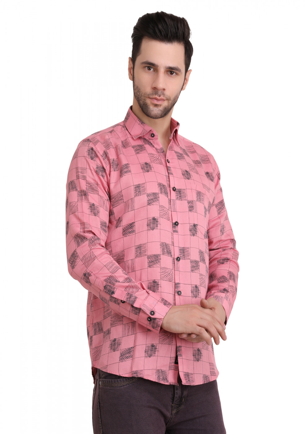 Pink Trendy PC Cotton Shirt For Men