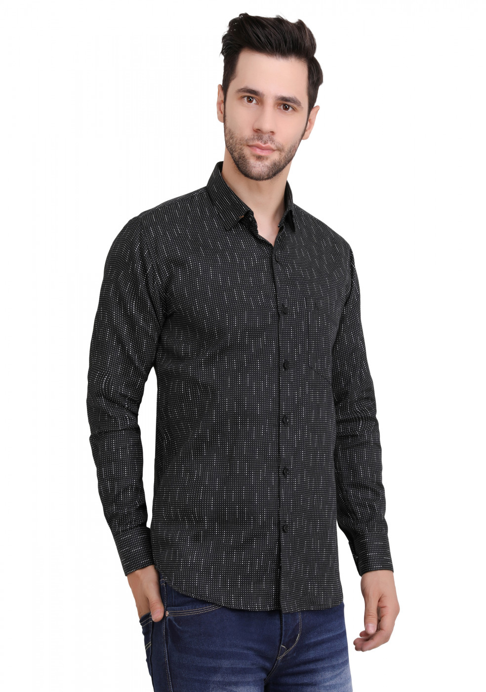 Black Trendy PC Cotton Shirt For Men