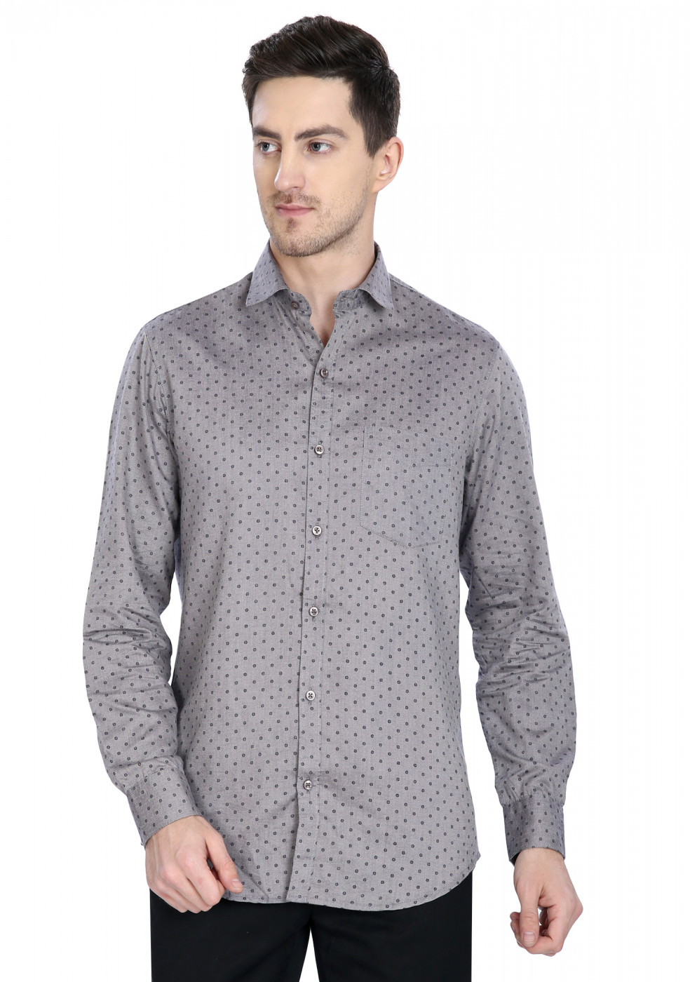Gray Cotton Samary Print Shirt For Men