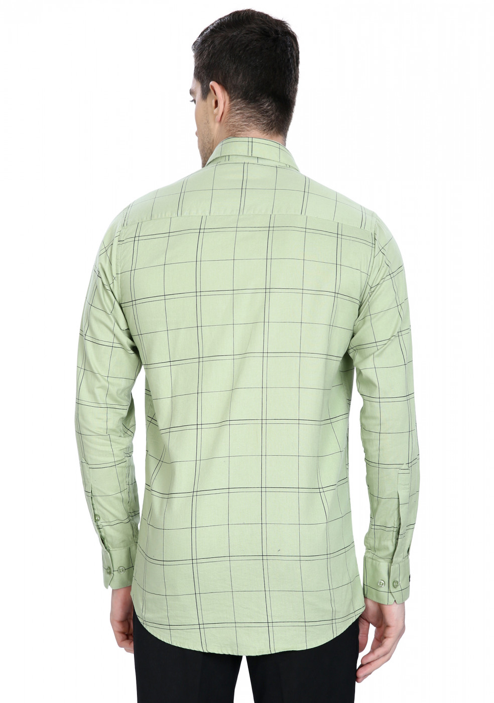 Light Green Color Big Check Cotton Shirt For Men