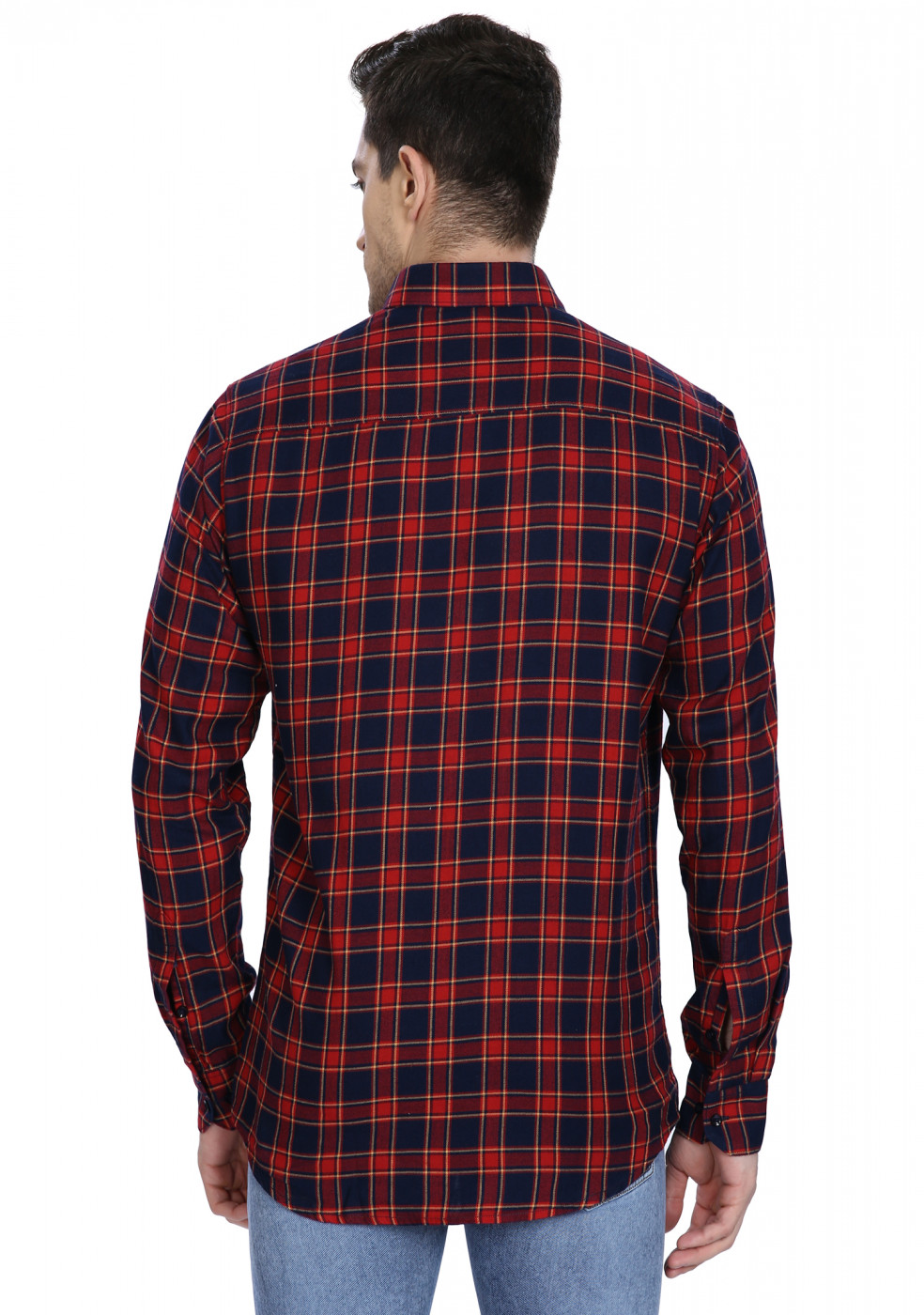 Red Navy Blue Cotton Check Shirt For Men