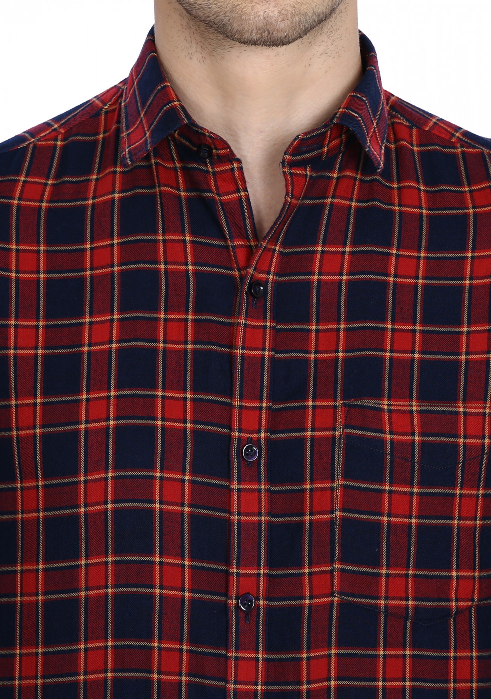 Red Navy Blue Cotton Check Shirt For Men