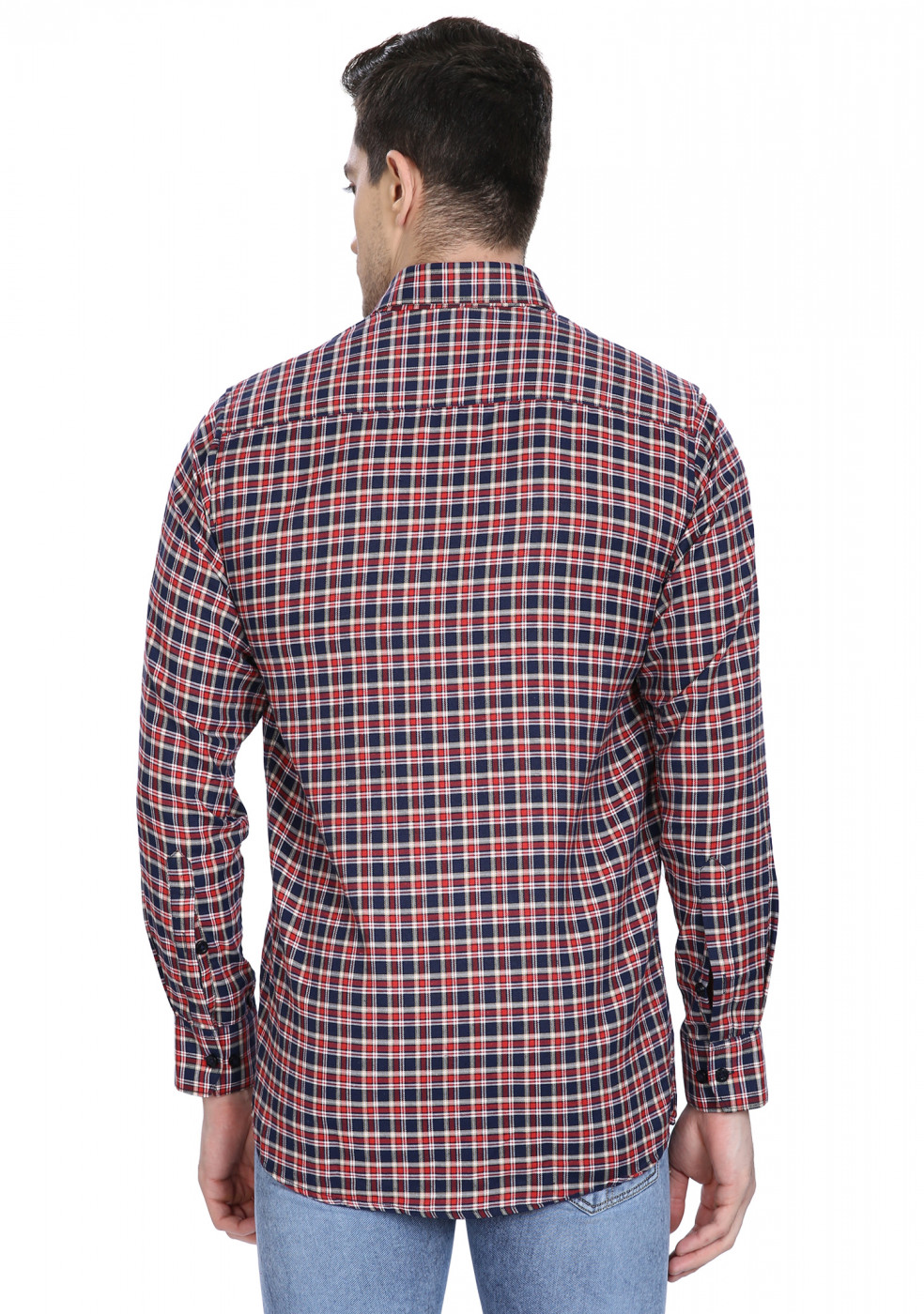 Red Blue Swiss Cotton Check Shirt For Men