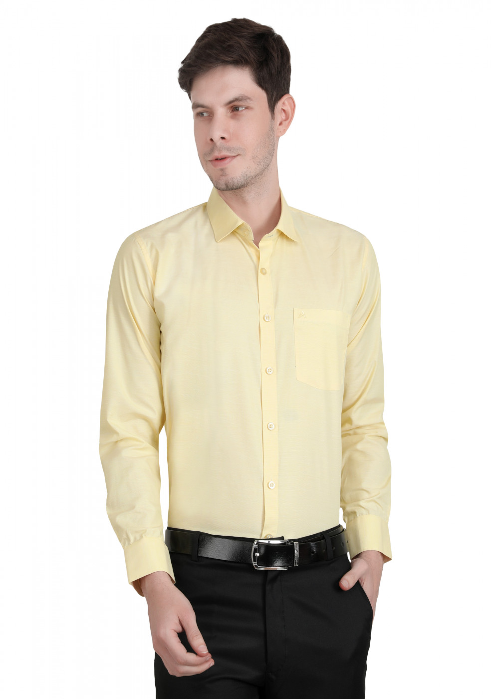 Yellow PC Mix Cotton Shirt For Men