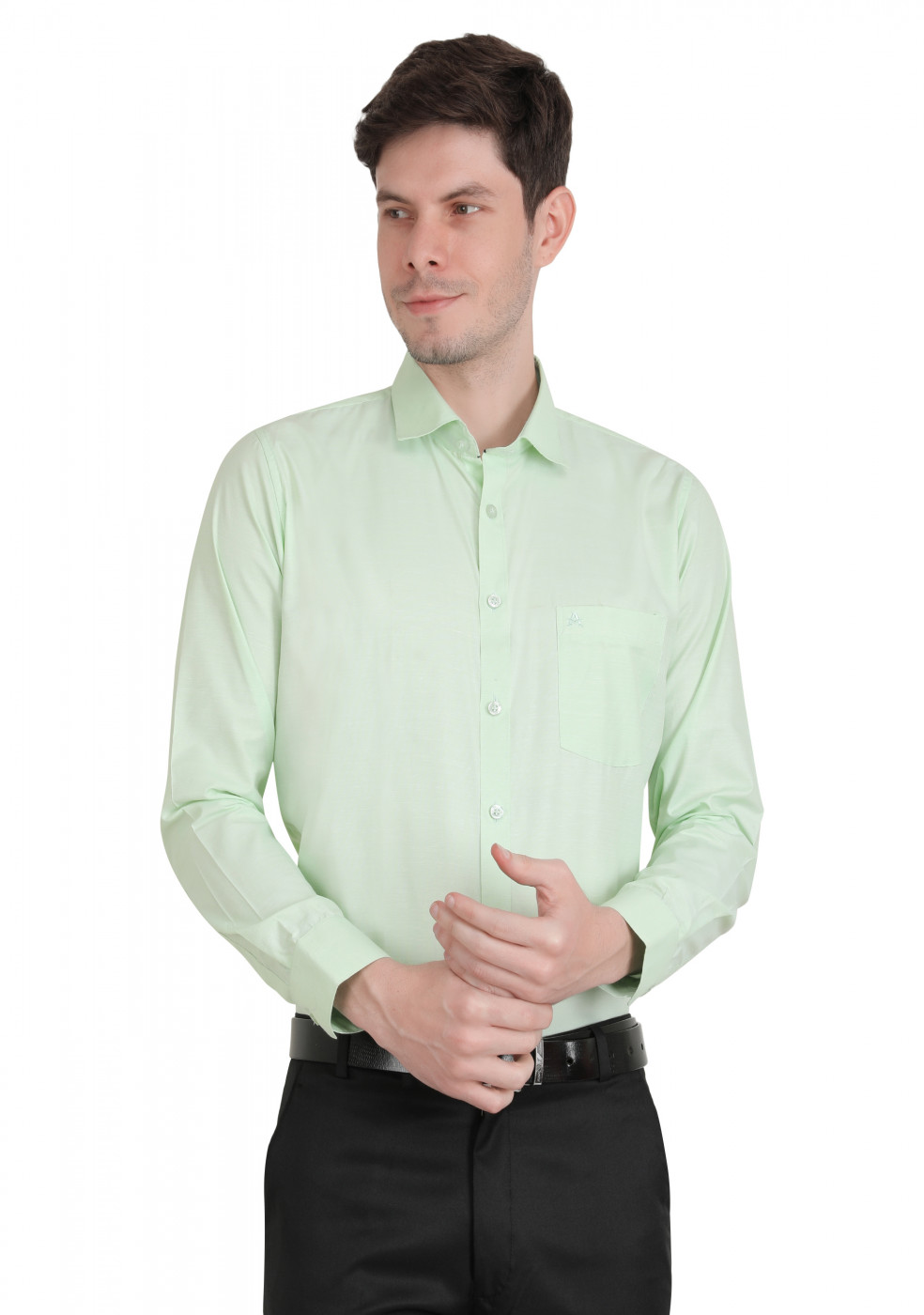 Light Green Mix PC Cotton Shirt For Men