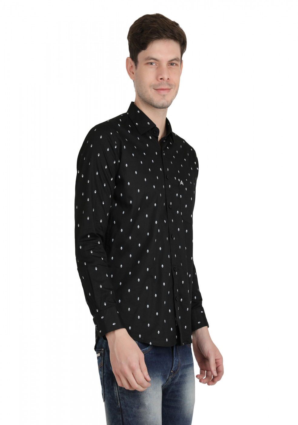 Black Stylish Cotton Print Shirt For Men
