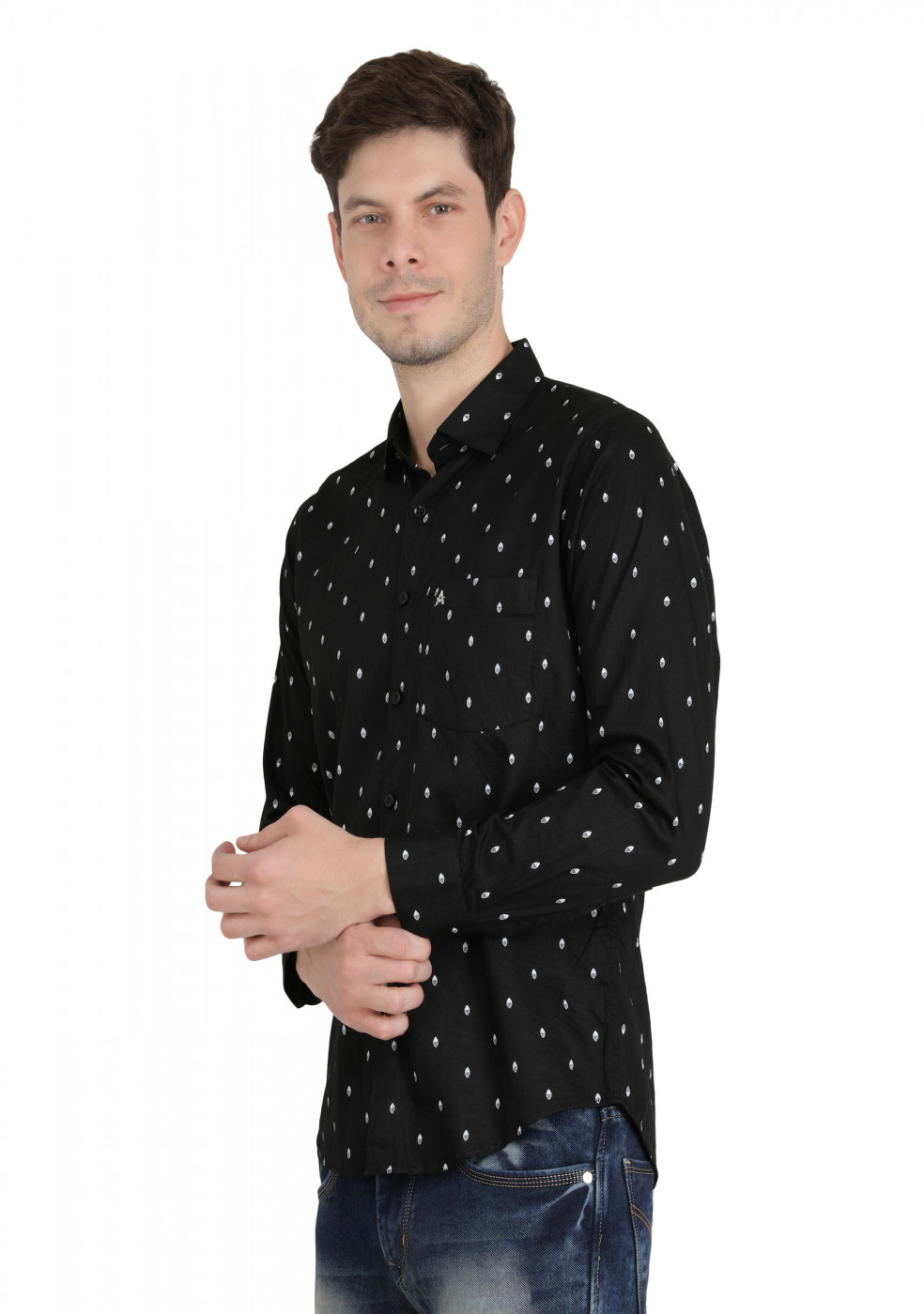 Black Stylish Cotton Print Shirt For Men