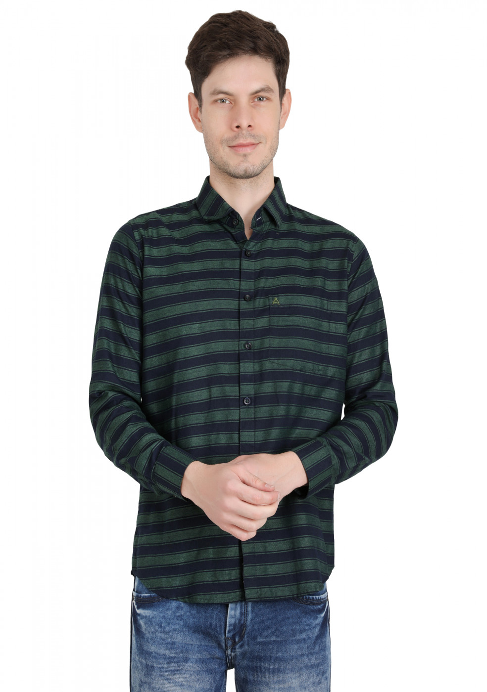 Green Navy Horizontal Stripes Shirt for Men