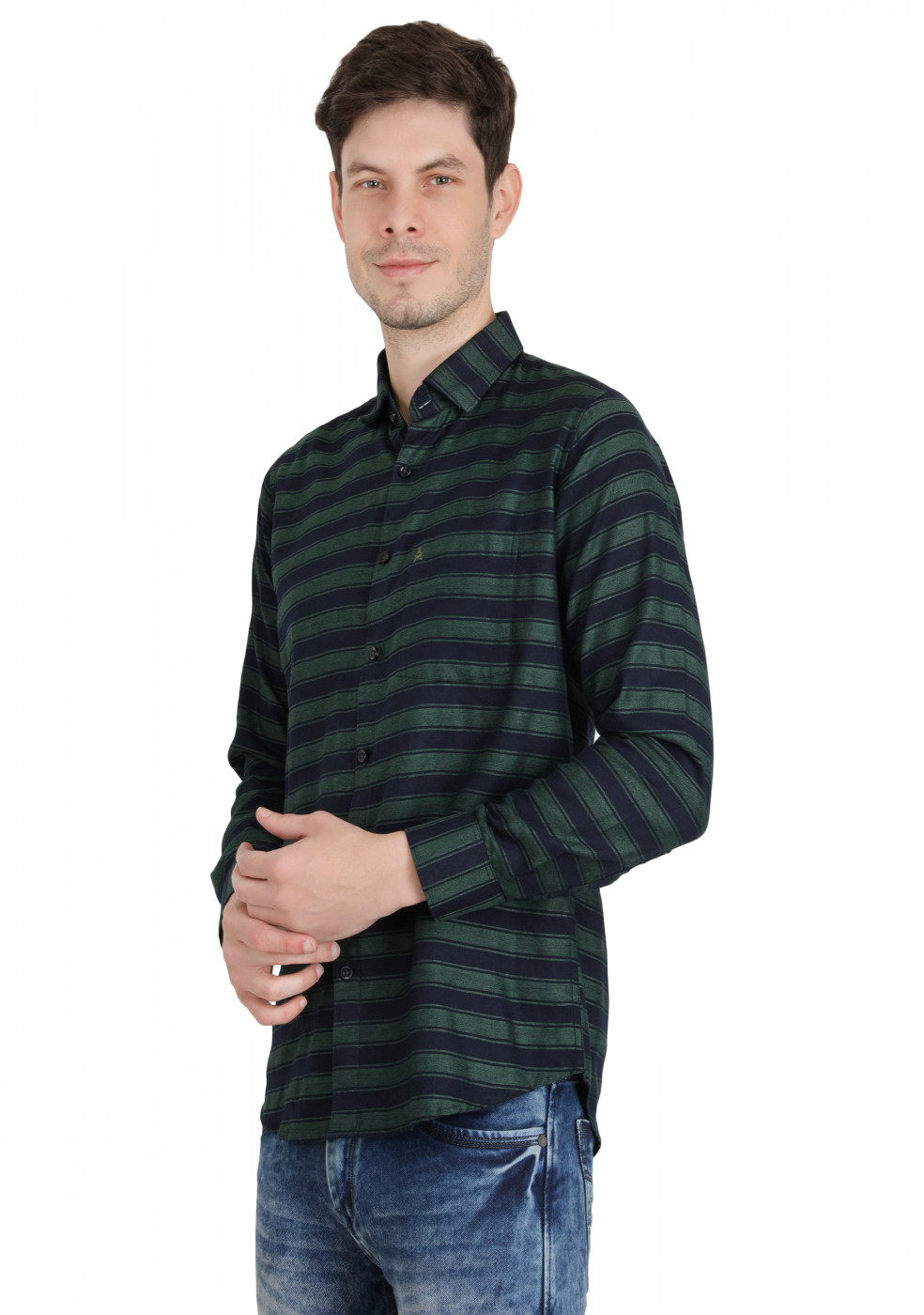 Green Navy Horizontal Stripes Shirt for Men