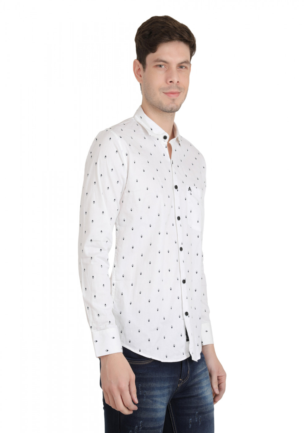 White Stylish Cotton Print Shirt For Men