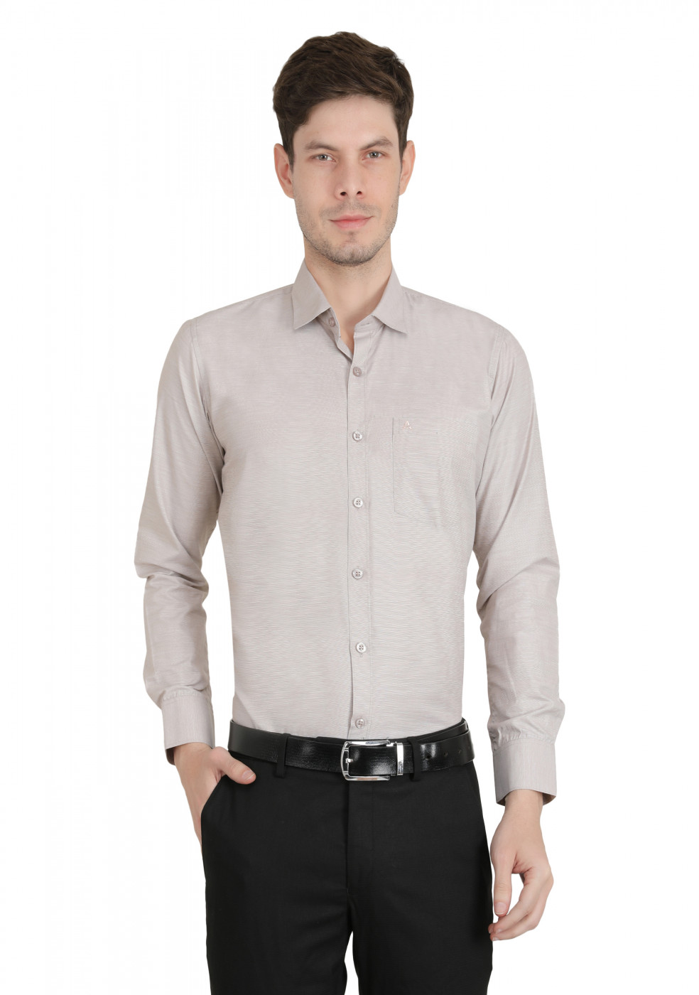 Light Brown PC Mix Cotton Shirt For Men