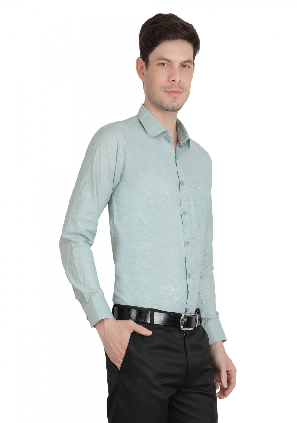 Lite Green PC Mix Cotton Shirt For Men