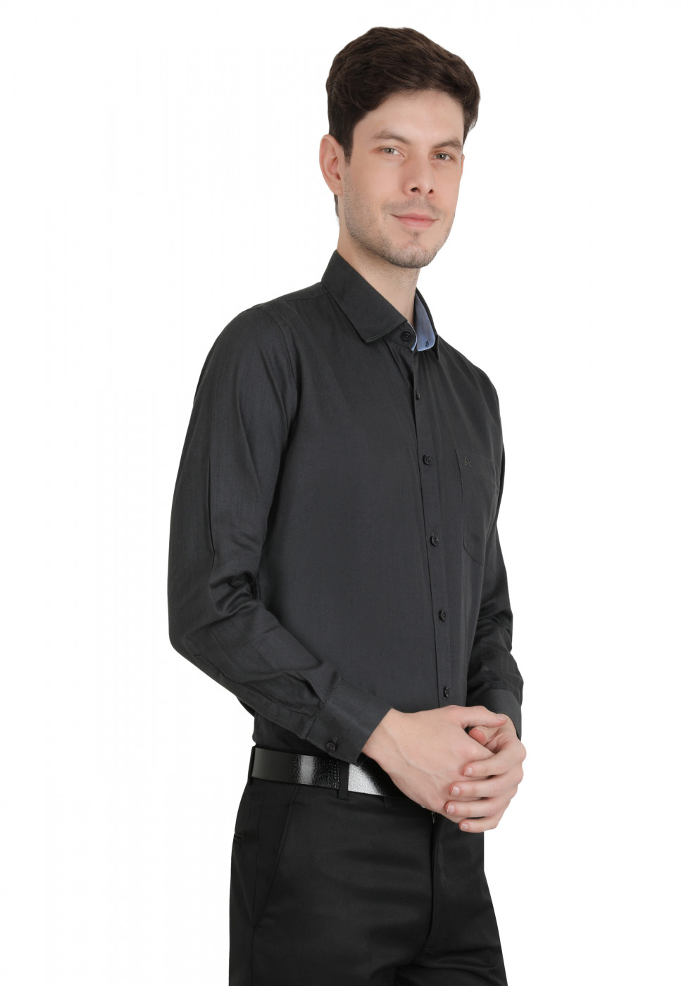 Gray Plain Cotton Regular Fit Shirt For Men