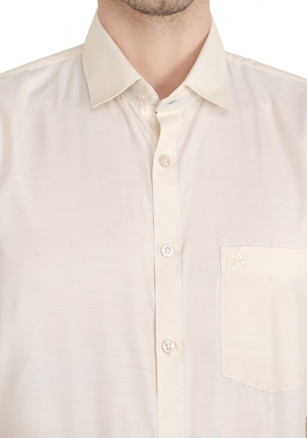 Cream Plain PC Mix Cotton Shirt For Men