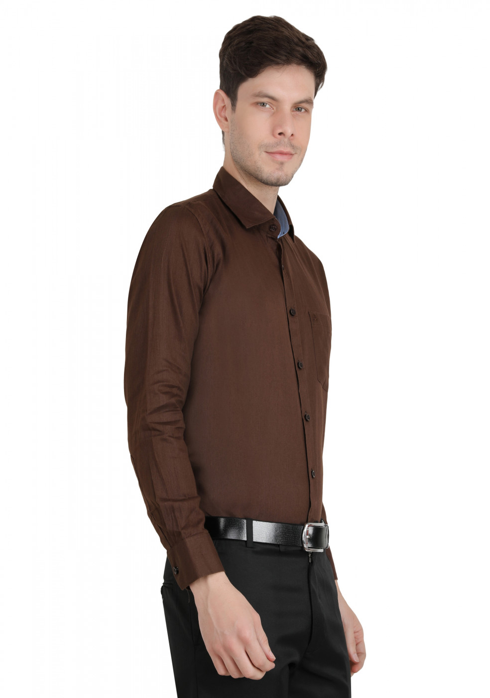 Dark Brown Plain Cotton Shirt For Men