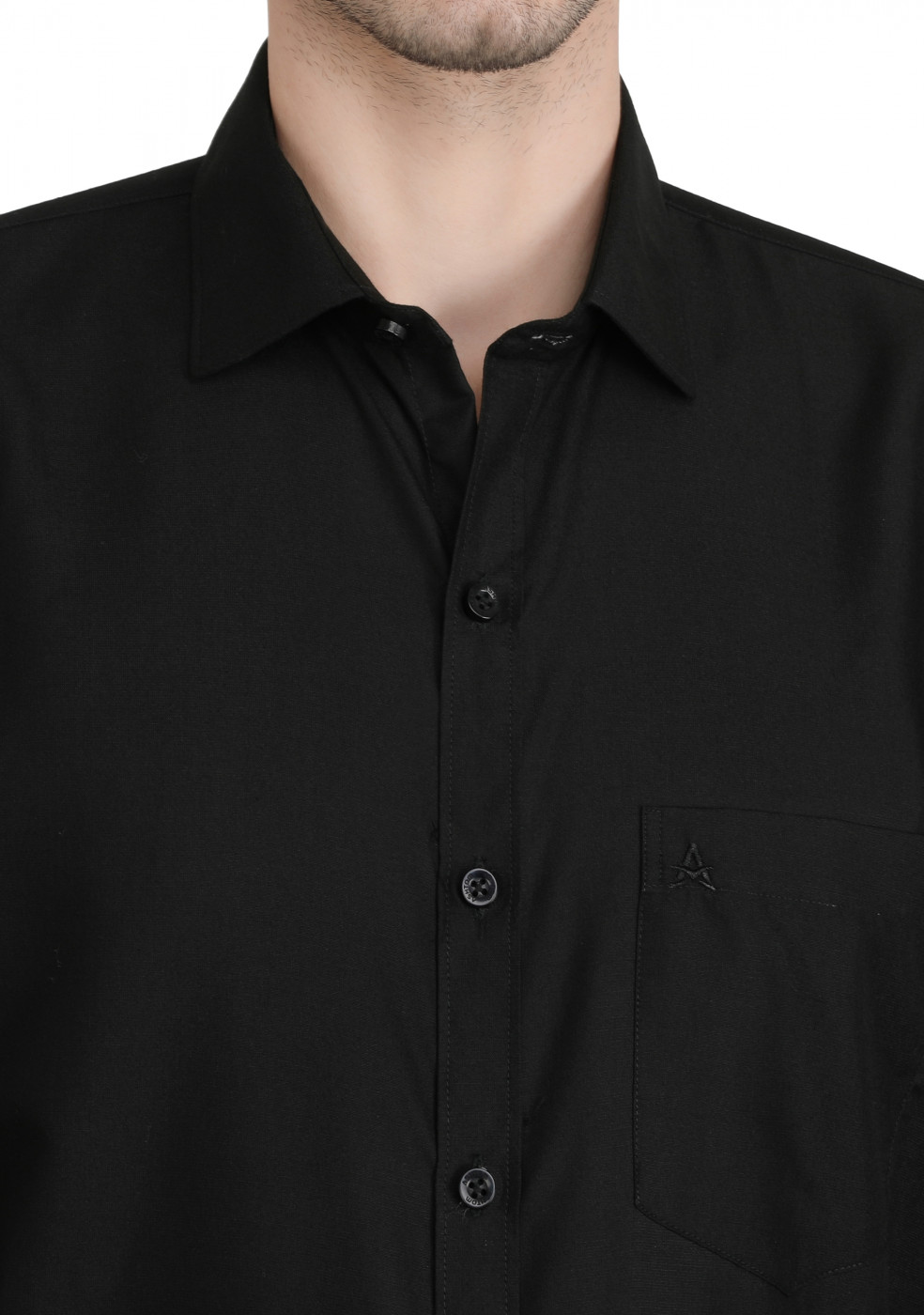 Black Plain PC Mix Cotton Shirt For Men