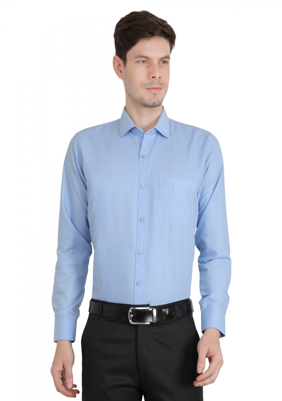 Blue Plain PC Mix Cotton Shirt For Men