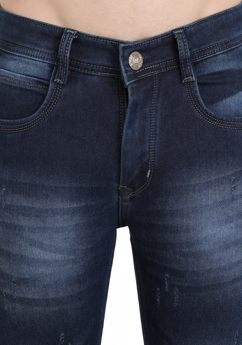 Blue Damage Denim Slim Fit Jeans For Men