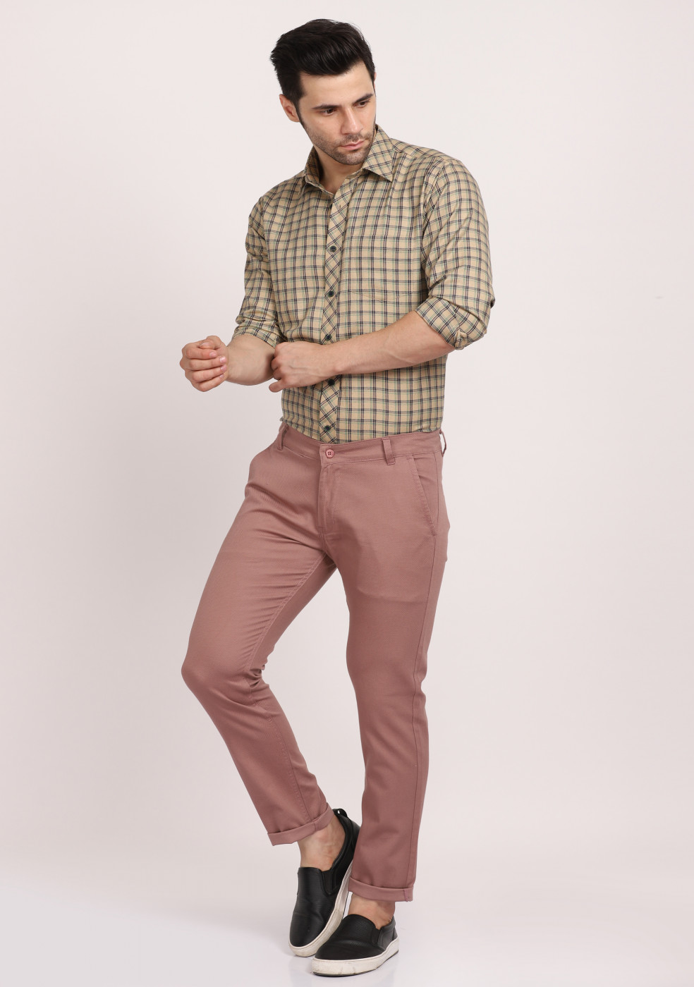 ASHTOM Dusty Pink Formal Cotton Trouser Regular Fit For Men