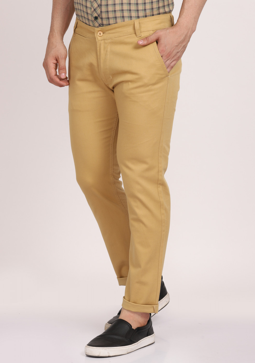ASHTOM Khaki Formal Cotton Trouser Regular Fit For Men