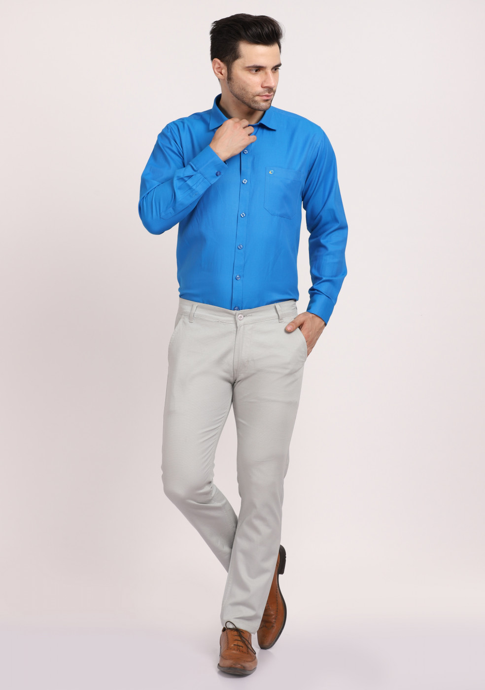ASHTOM Light Blue Formal Cotton Trouser Regular Fit For Men
