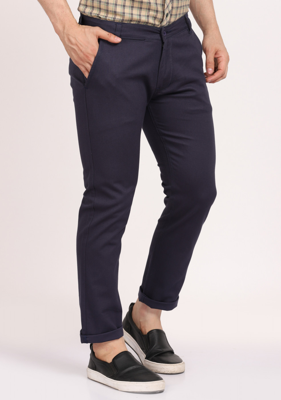 ASHTOM Navy Blue Formal Cotton Trouser Regular Fit For Men