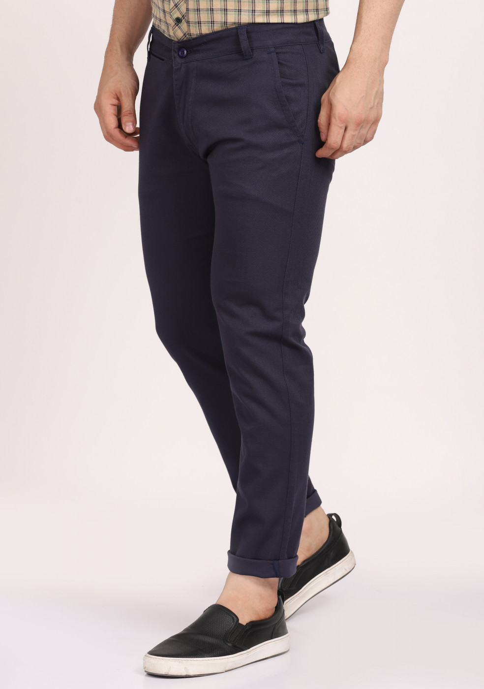 ASHTOM Navy Blue Formal Cotton Trouser Regular Fit For Men