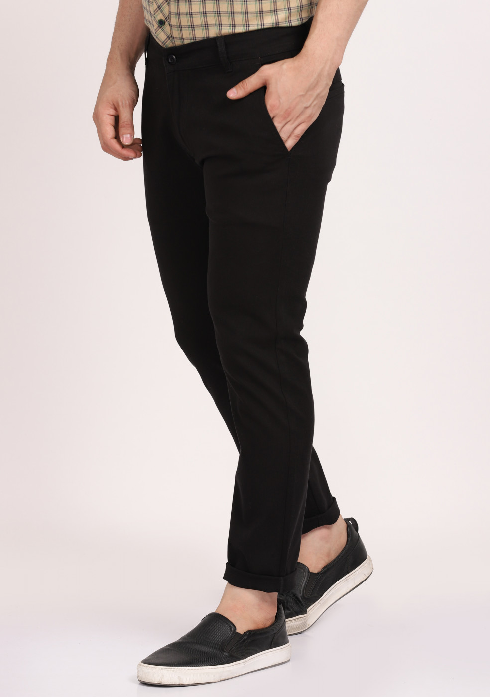ASHTOM Black Formal Cotton Trouser Regular Fit For Men