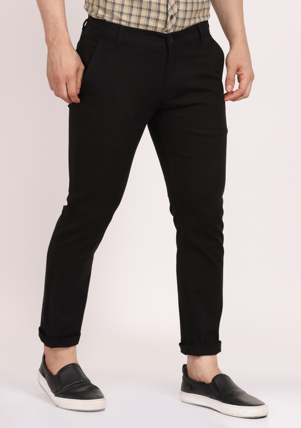 ASHTOM Black Formal Cotton Trouser Regular Fit For Men