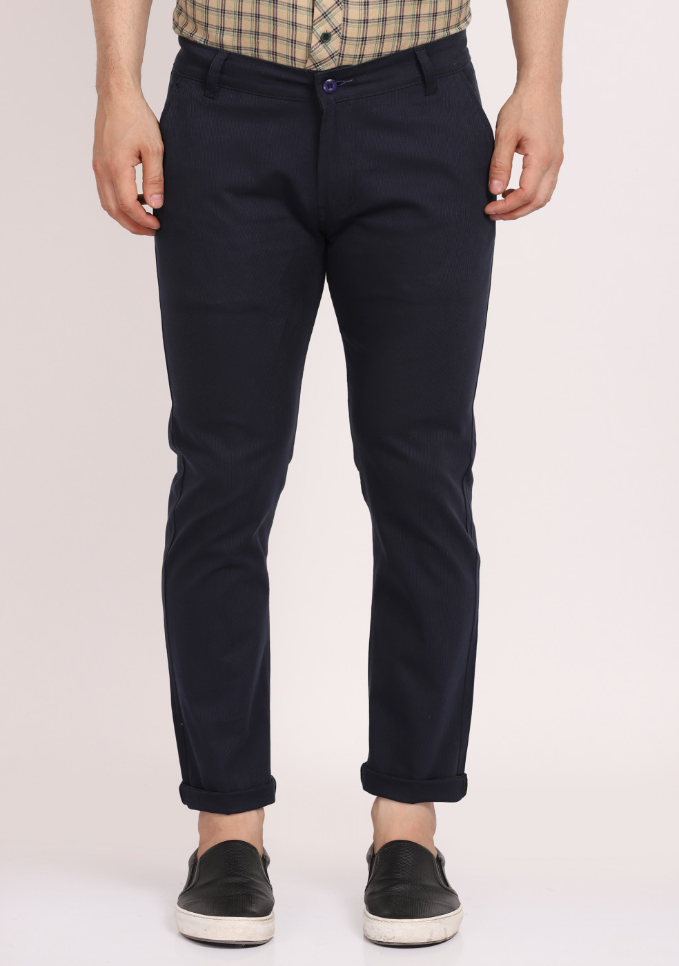 ASHTOM Navy Cotton Formal Trouser Regular Fit For Men