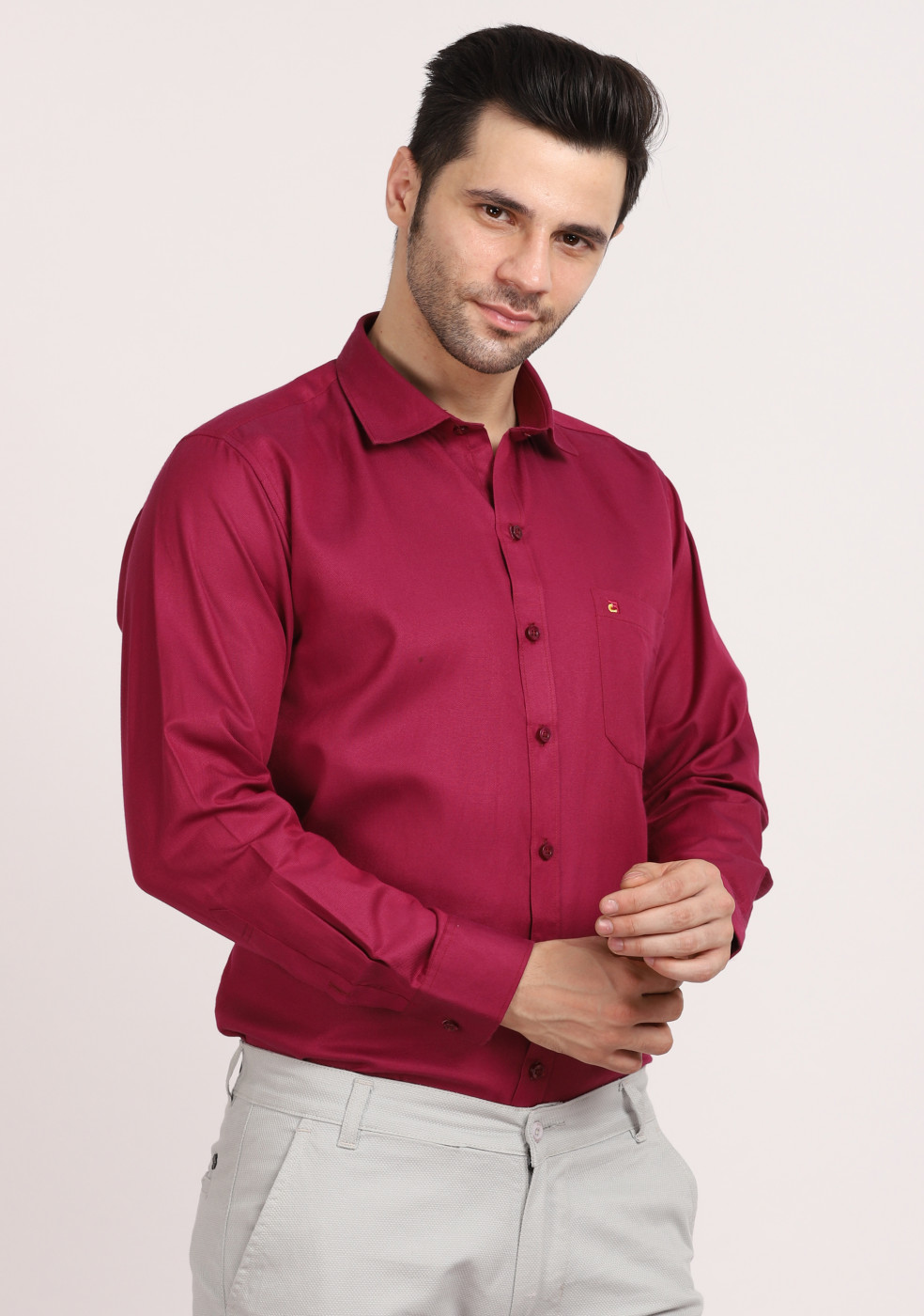 Purple Red Plain Cotton Shirt For Men Regular Fit