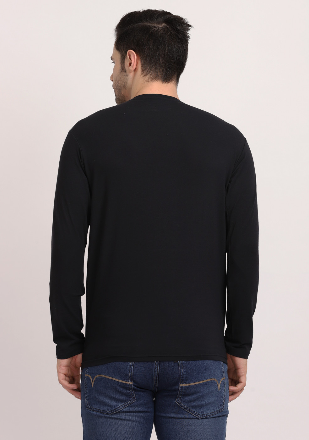 HUKH Full Sleeve Black Color Slim Fit Round Neck T Shirt Cotton Lycra Fabric for Men