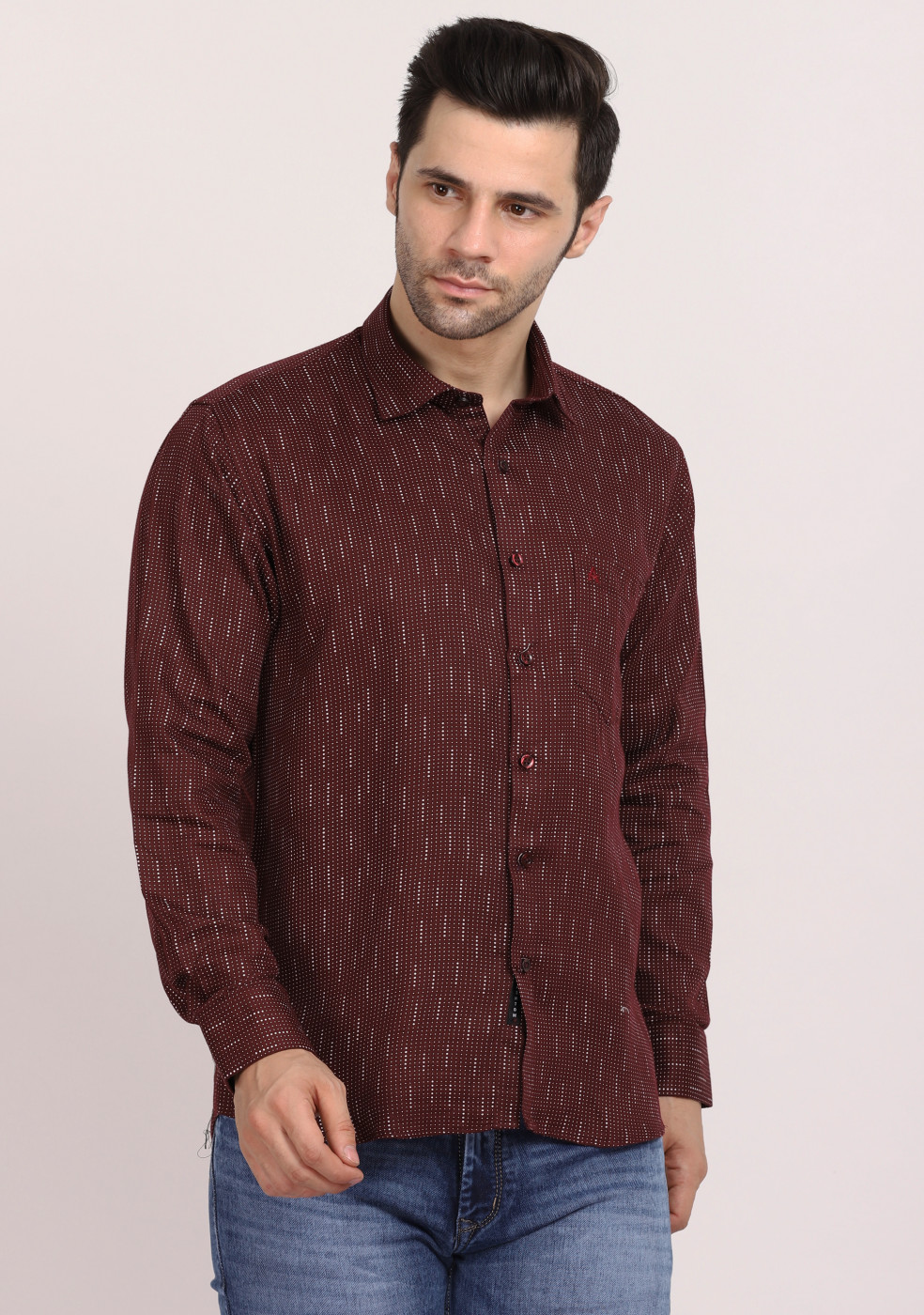 ASHTOM Maroon Print Regular Fit Cotton Shirt For Men