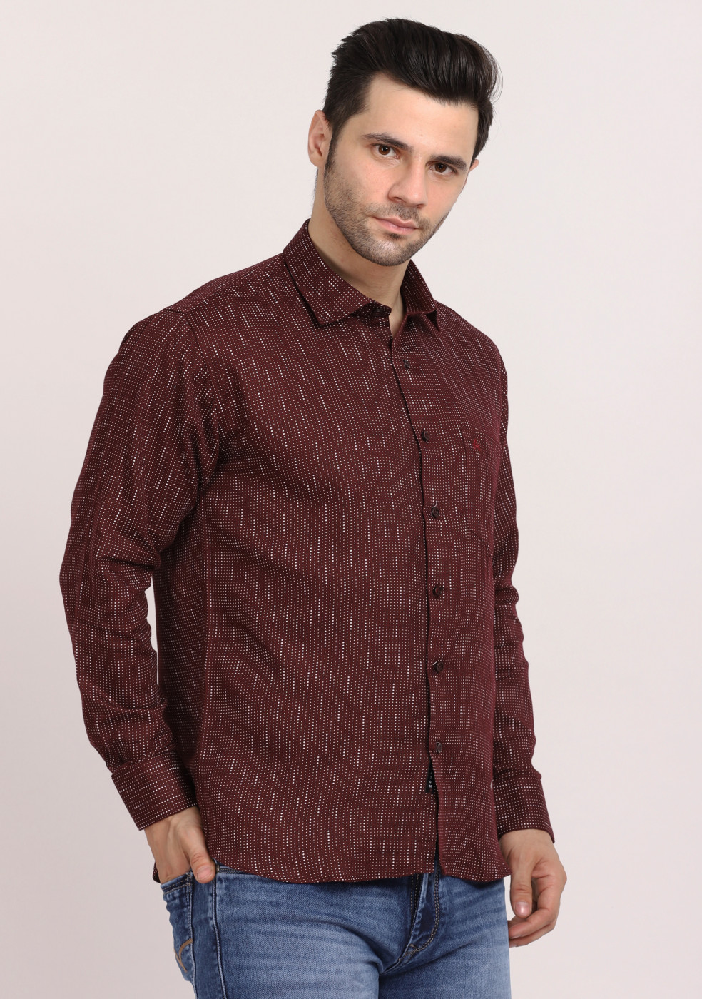 ASHTOM Maroon Print Regular Fit Cotton Shirt For Men