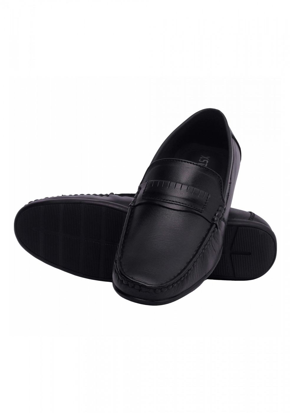 XSTOM Black Lather Casual Loafers For Men
