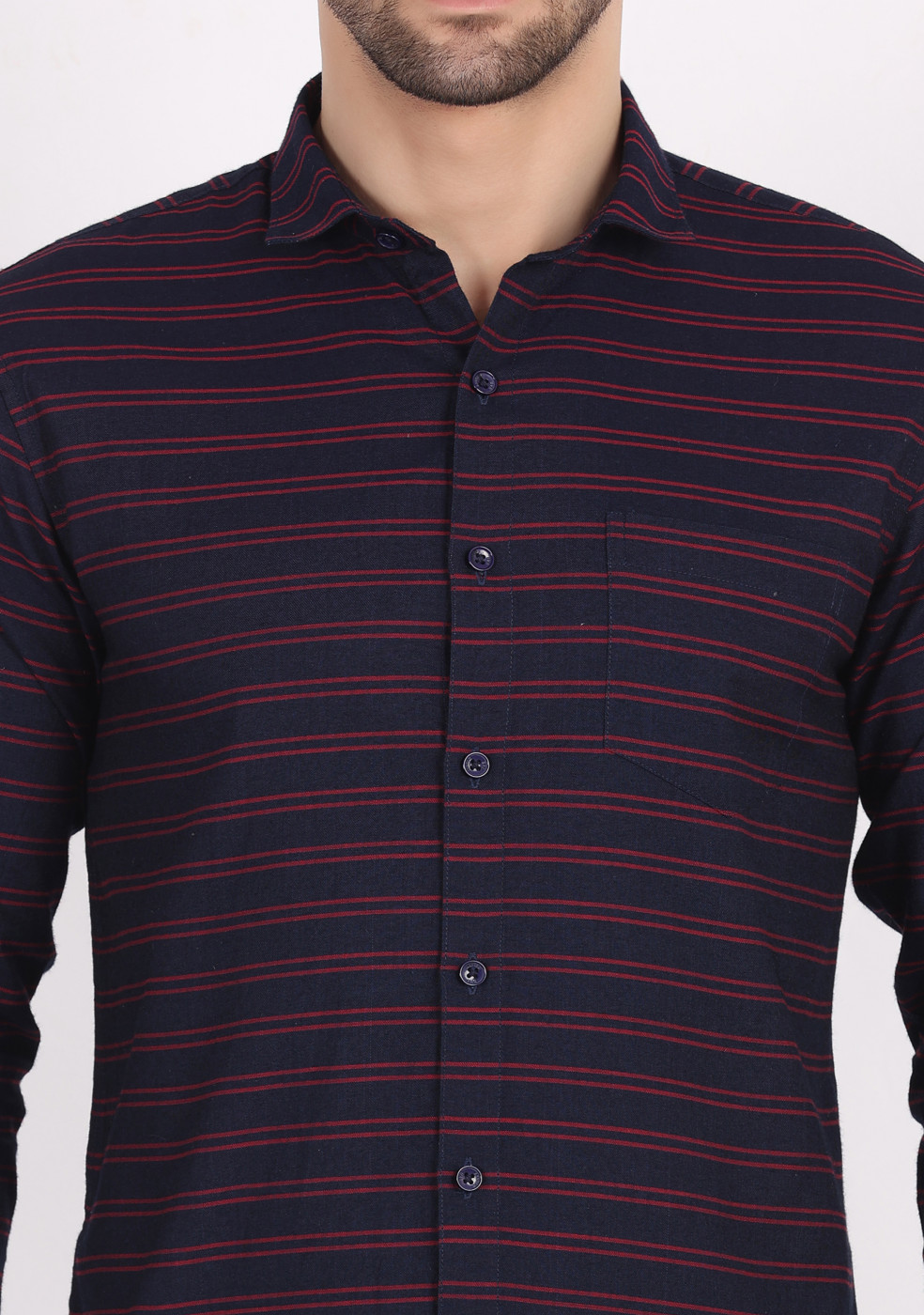 ASHTOM Men Navy & Red Horizontal Striped Casual Shirt